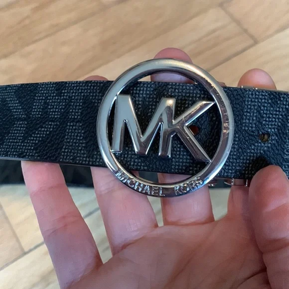 Michael Kors Black Faux Leather Belt Silver Buckle MICHAEL KORS MK Signature Women Belt Black Faux Leather  main image 4